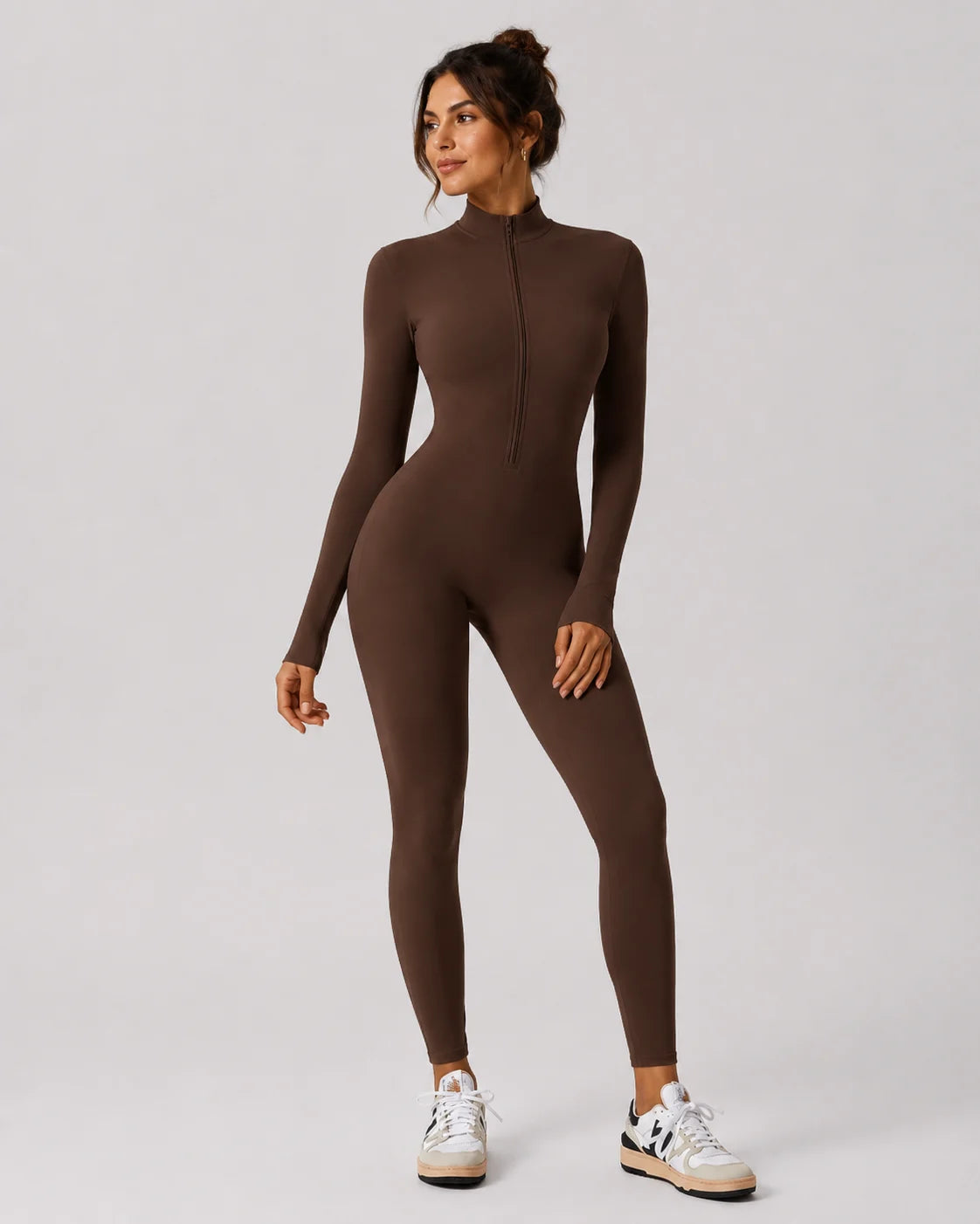 Long Sleeve Zipper Yoga Jumpsuit Workout Bodysuit