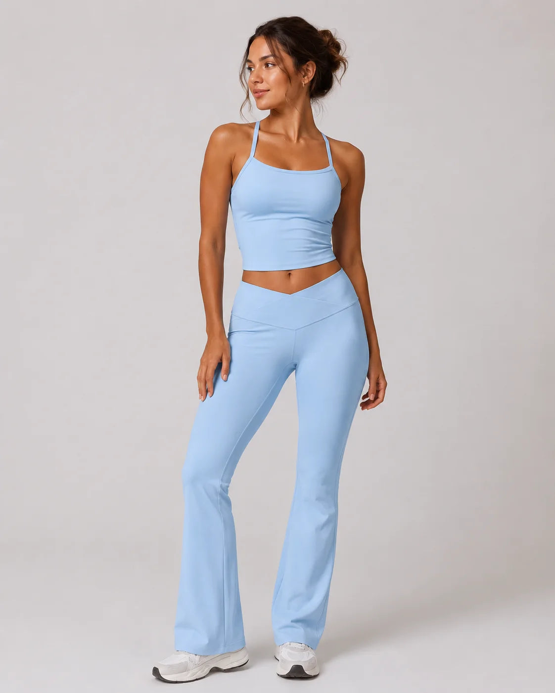 Nude Feel Yoga Set Flared Leggings Workout Outfit