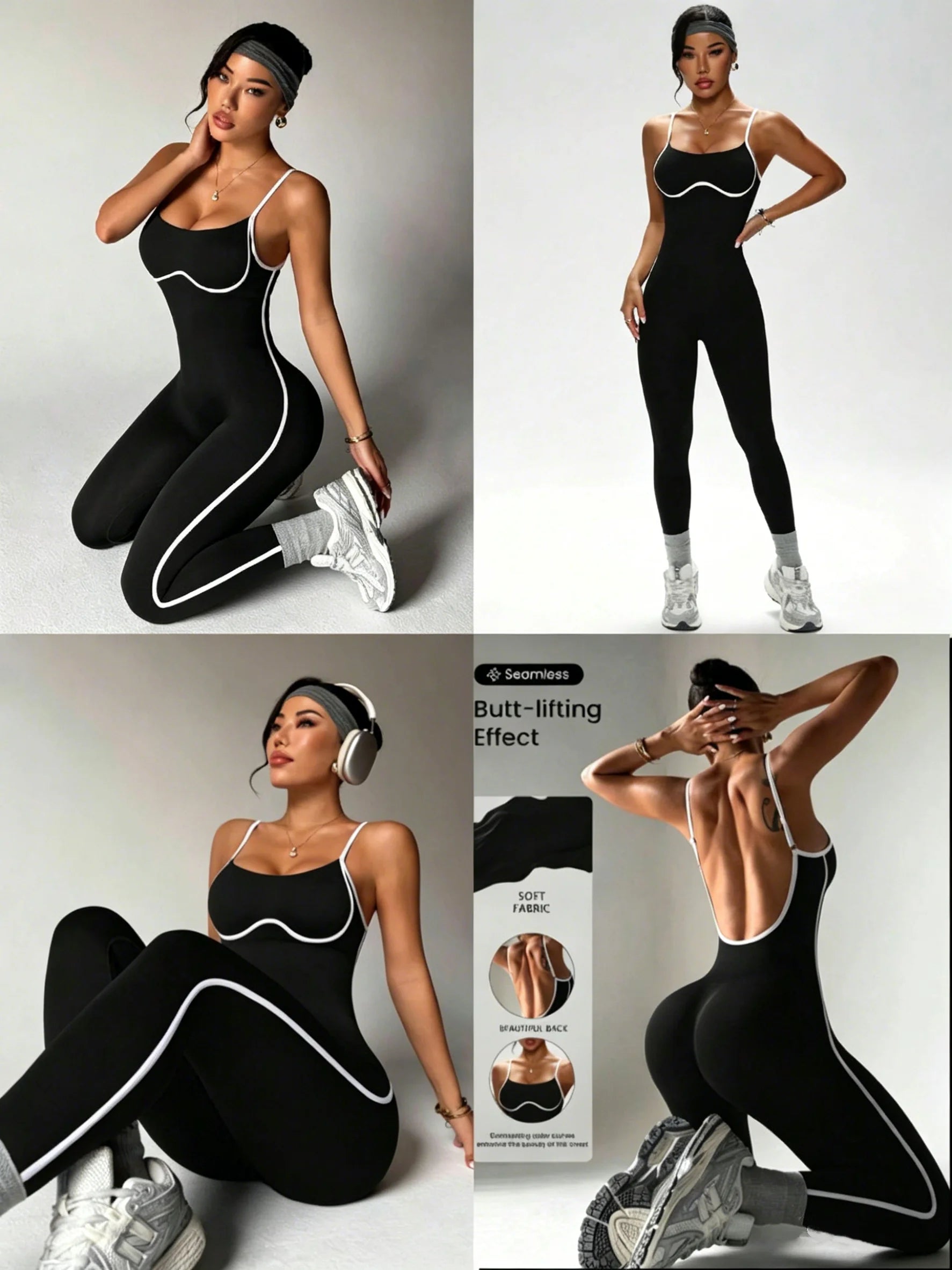 Seamless Sports Jumpsuit Slim Body Shaping One Piece Yoga Suit Spaghetti Strap Backless Fitness Running Rompers For Ladies