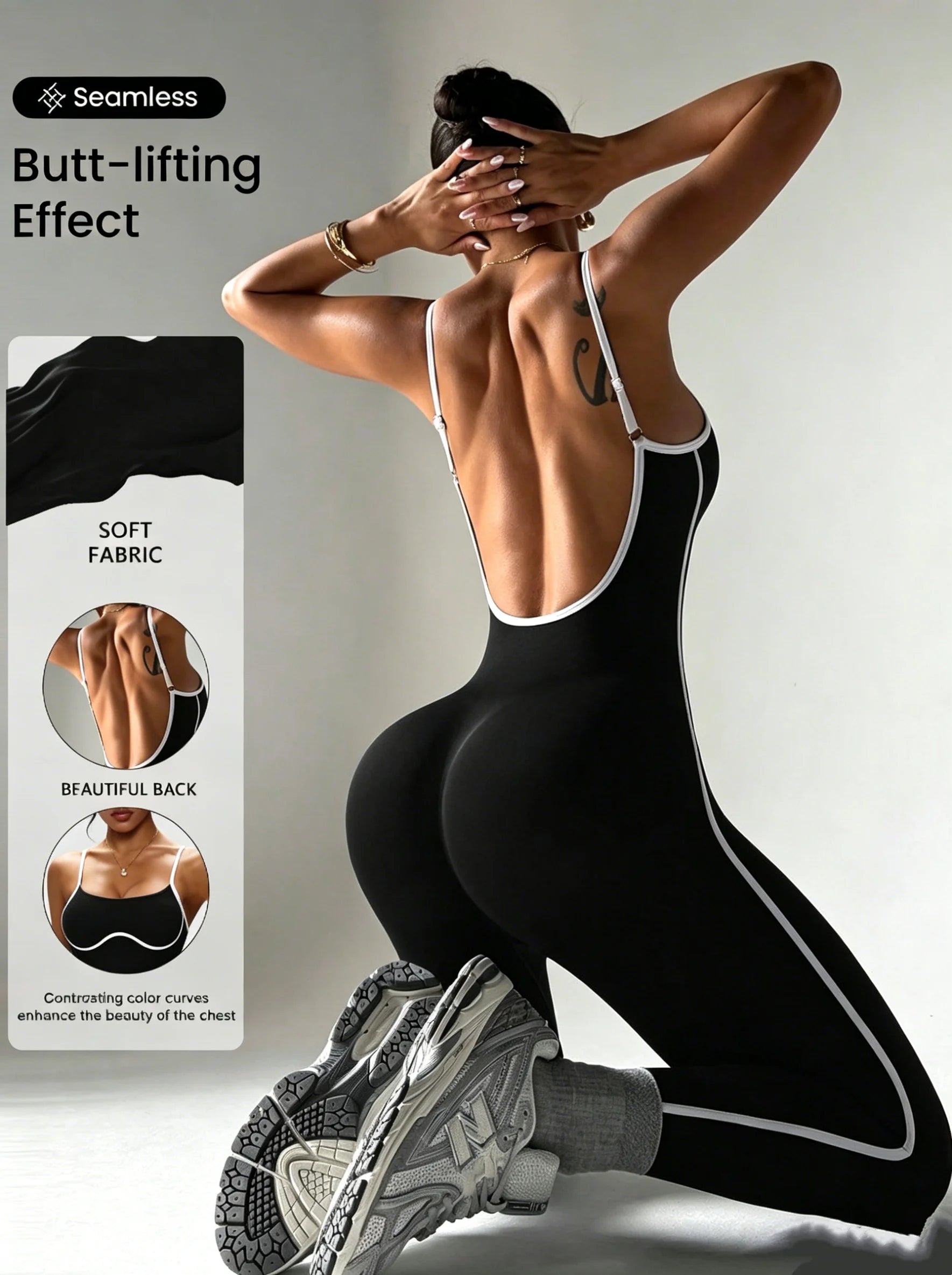 Seamless Sports Jumpsuit Slim Body Shaping One Piece Yoga Suit Spaghetti Strap Backless Fitness Running Rompers For Ladies